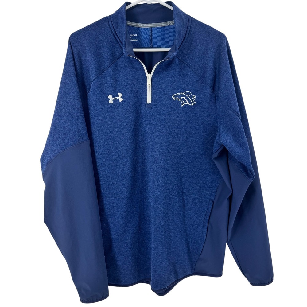 Under Armour Mens ColdGear Boise State Broncos Quarter Zip Pullover Blue‎ LG - Picture 2 of 8